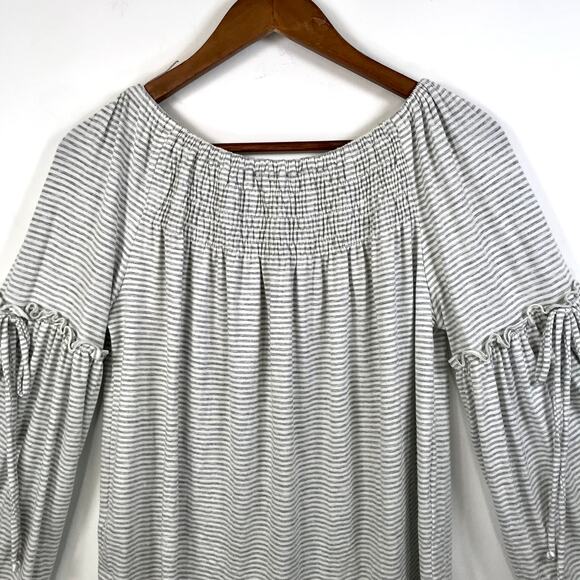 Maurices Top Small Gray Striped Ruffle Flare Boho Rodeo Peasant Cottage Shirt - Picture 5 of 11